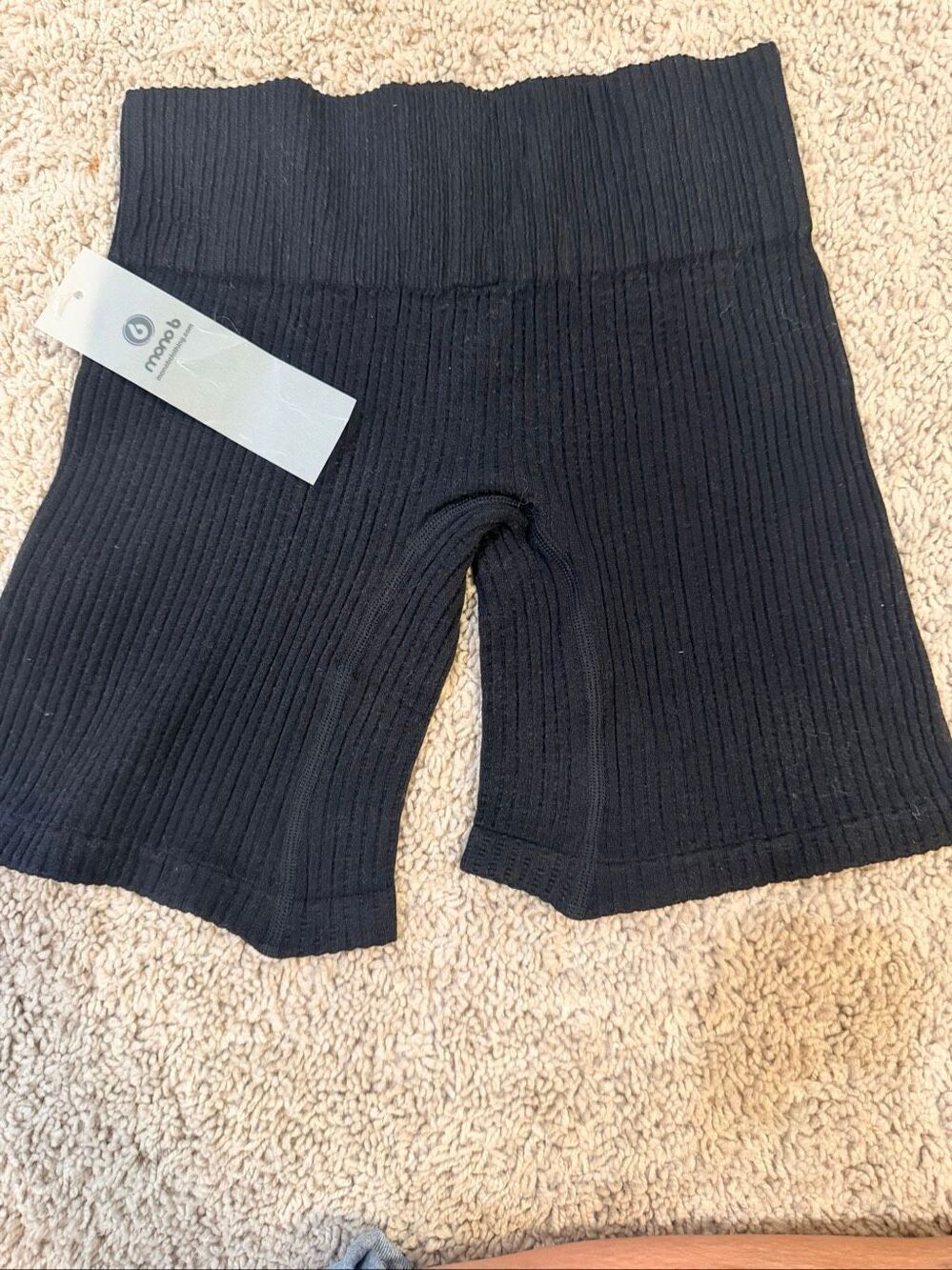 Mono B Black Ribbed Seamless High Waisted Biker Shorts Workout Size Small NWT